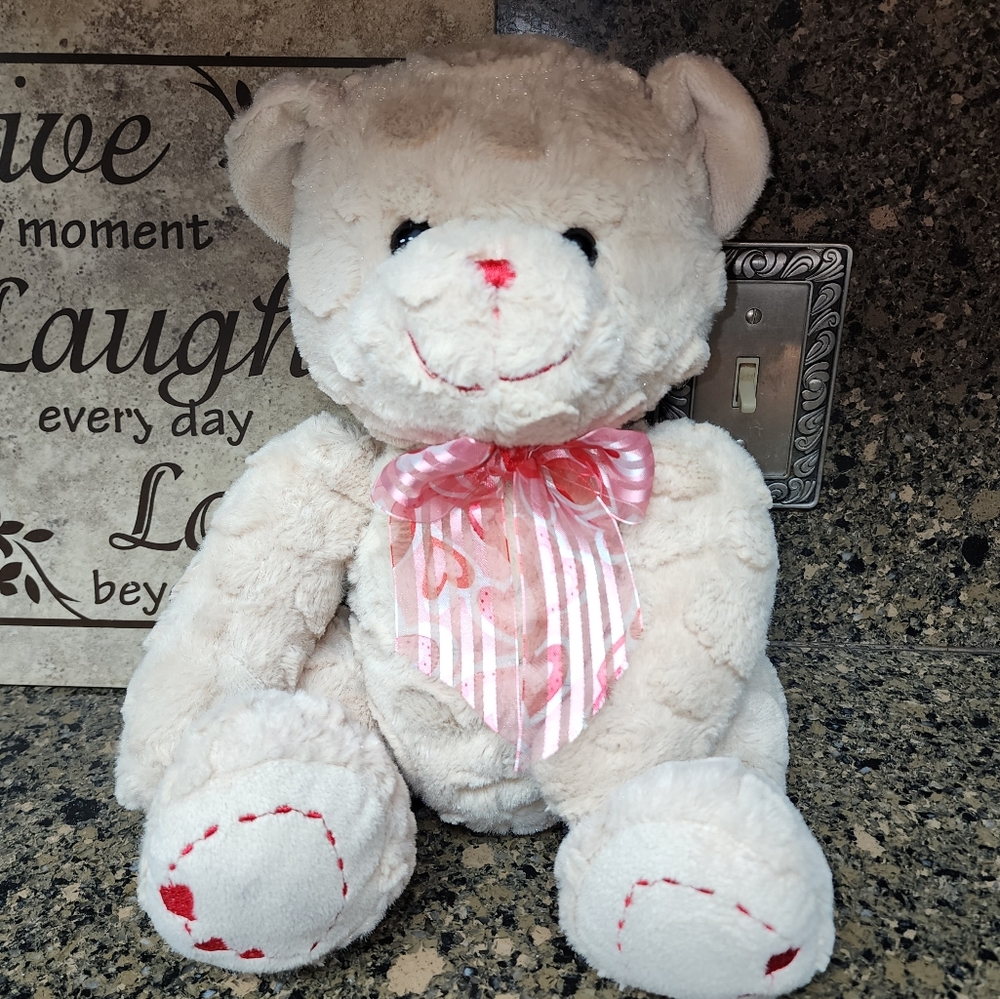 Goffa Heart Teddy Bear Plush With Valentine Heart Bow Soft Stuffed Animal Toy
